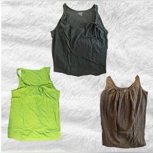 3 Old Navy Tank Tops, size medium, black, lime green, brown